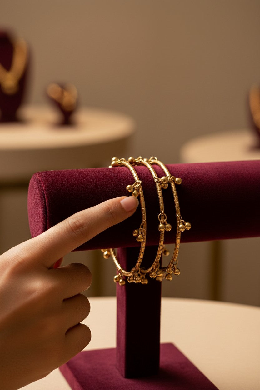 Traditional Gold Textured Ghungroo Bangle Set