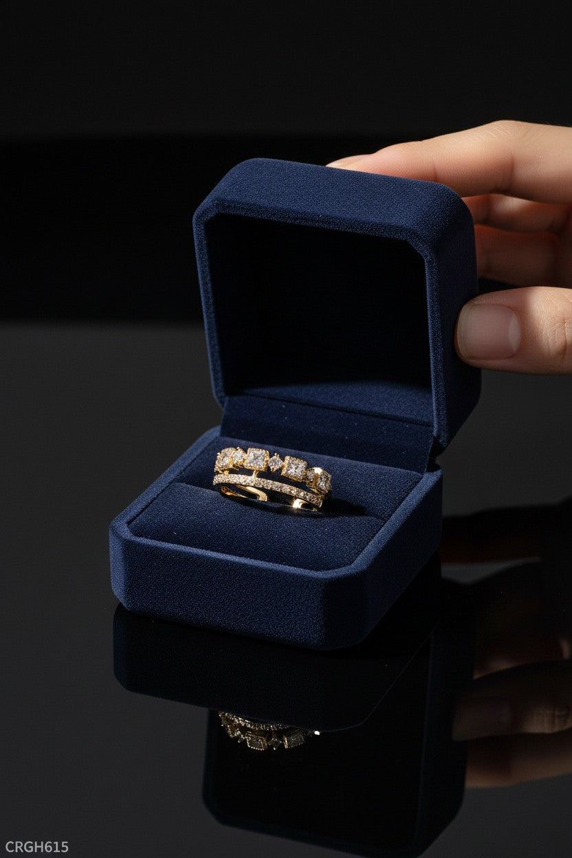 Sienna Double-Layer Geometric Crystal Ring | Adjustable Ring