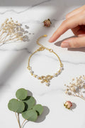 Romantic Gold Crystal Bow and Pearl Charm Bracelet
