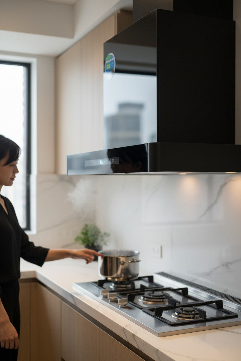 Premium Matte Black T-Shape Range Hood – Minimalist Built-in Kitchen Exhaust Fan