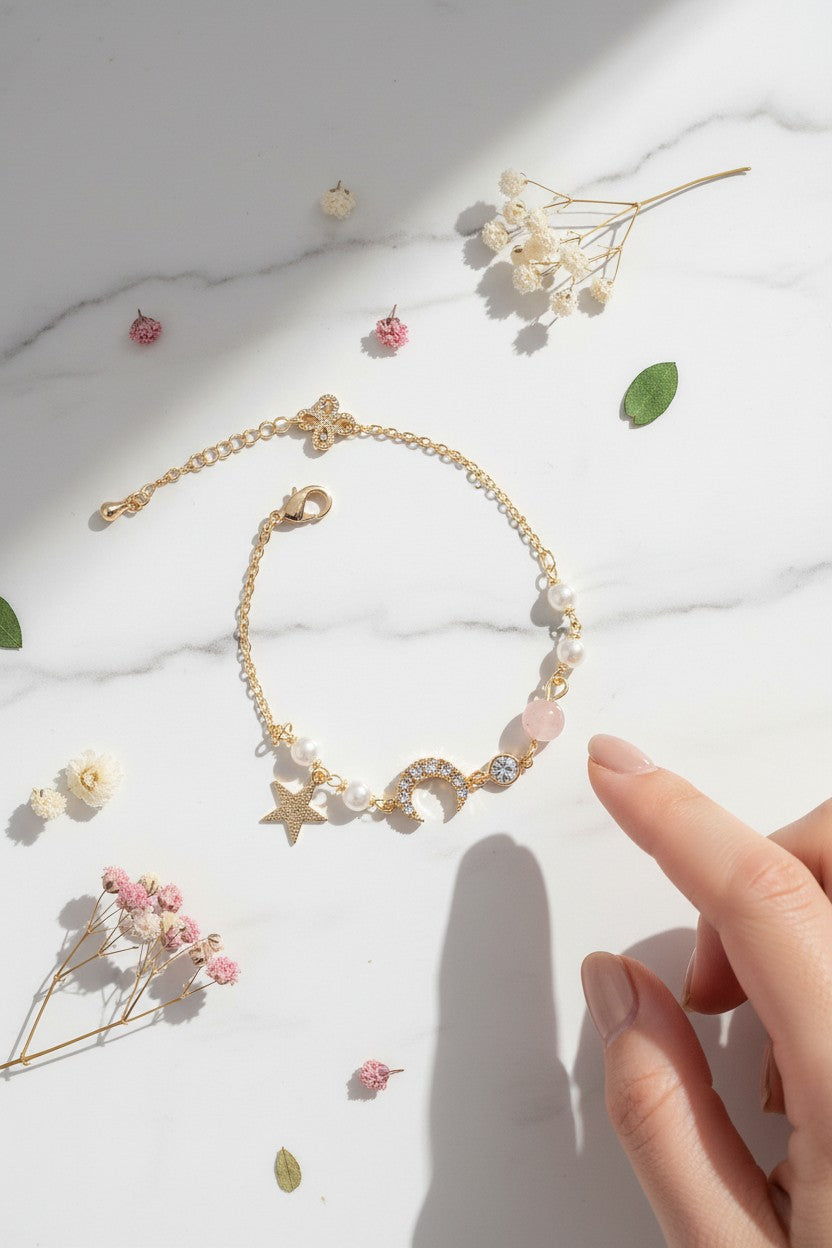 Celestial Gold Moon and Star Charm Bracelet