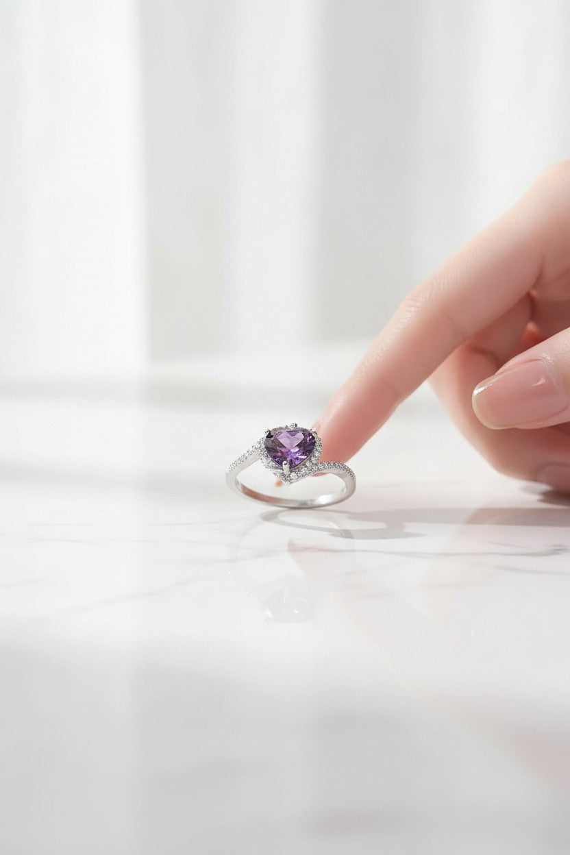 Amora Heart Ring | Violet Zircon Stone | Premium Feel