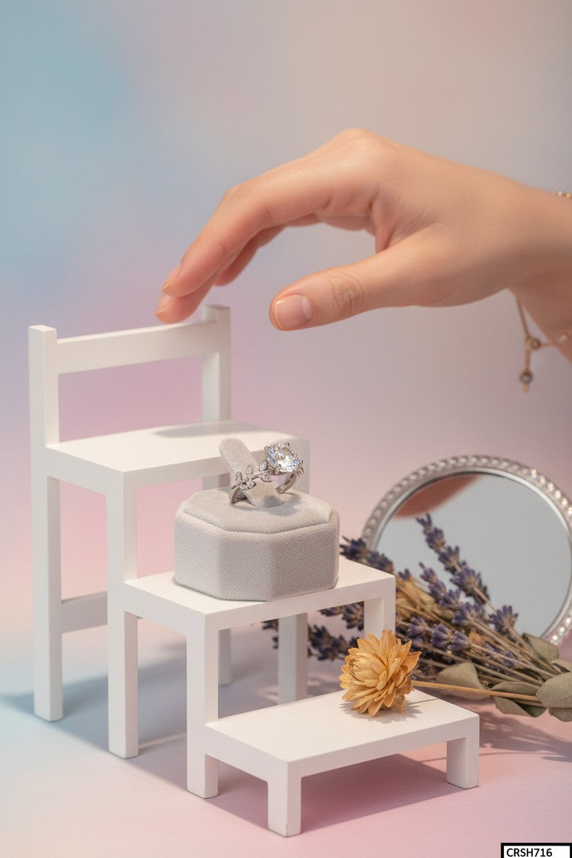 Elegant Sterling Silver Adjustable Crystal Ring