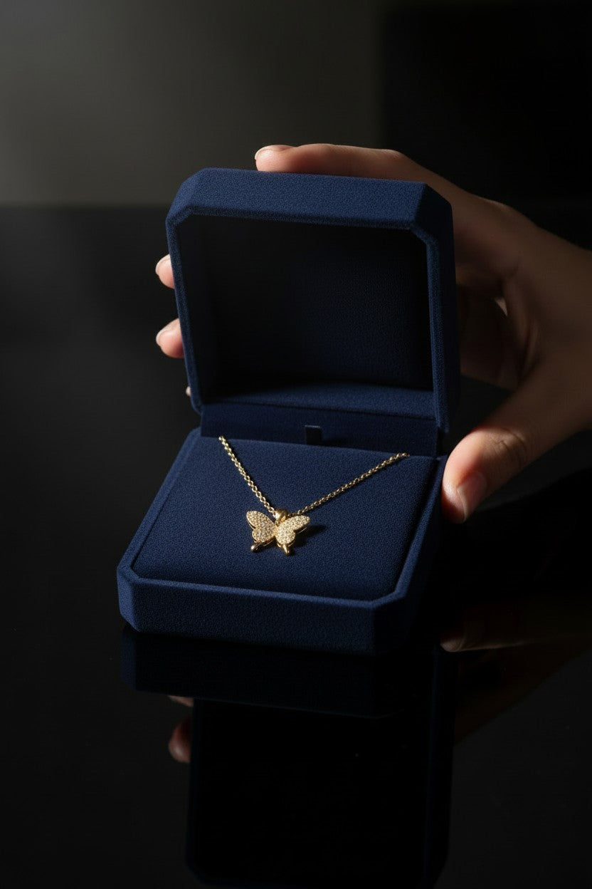 Gold Plated Cubic Zirconia Butterfly Pendant Necklace for Women