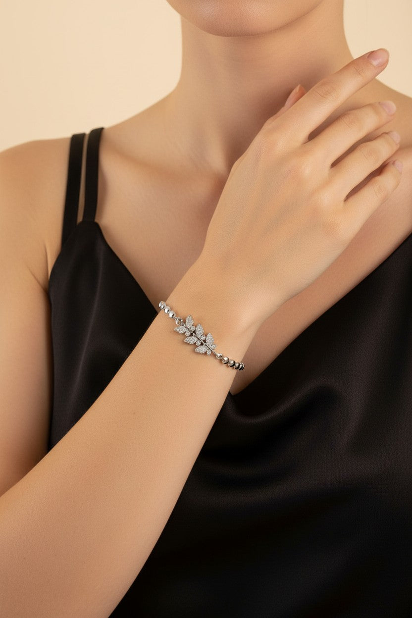 Silver Plated Cubic Zirconia Butterfly Tennis Bracelet
