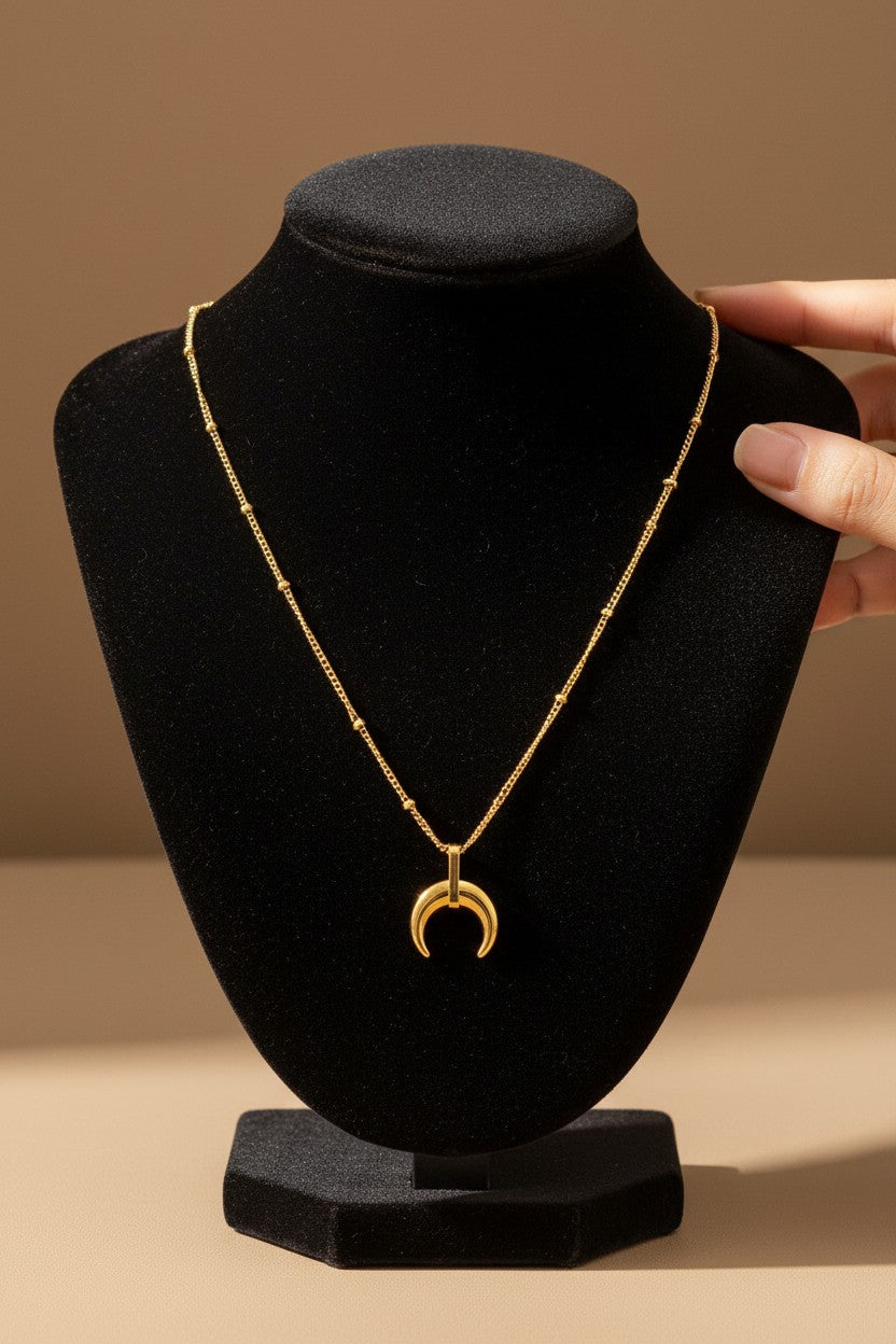 Gold Plated Crescent Moon Horn Satellite Necklace