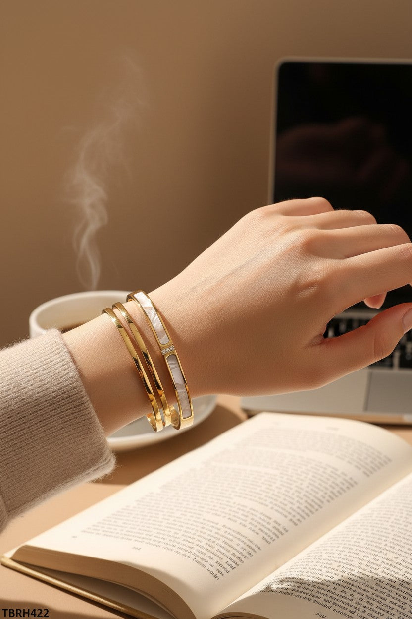 Luxury Golden Plated Mother of Pearl Bangle Bracelet