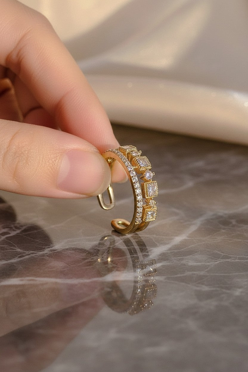 Sienna Double-Layer Geometric Crystal Ring | Adjustable Ring