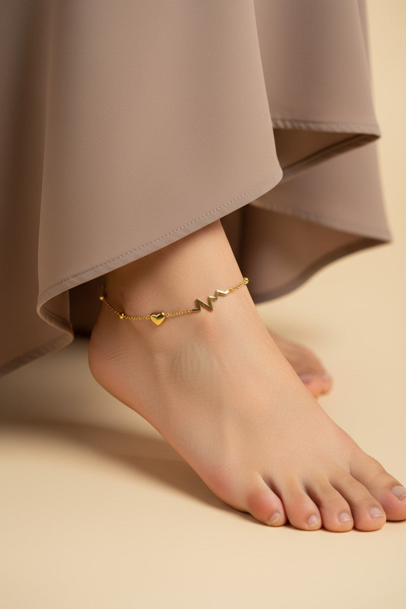 Dainty Gold Heartbeat and Lifeline Charm Bracelet