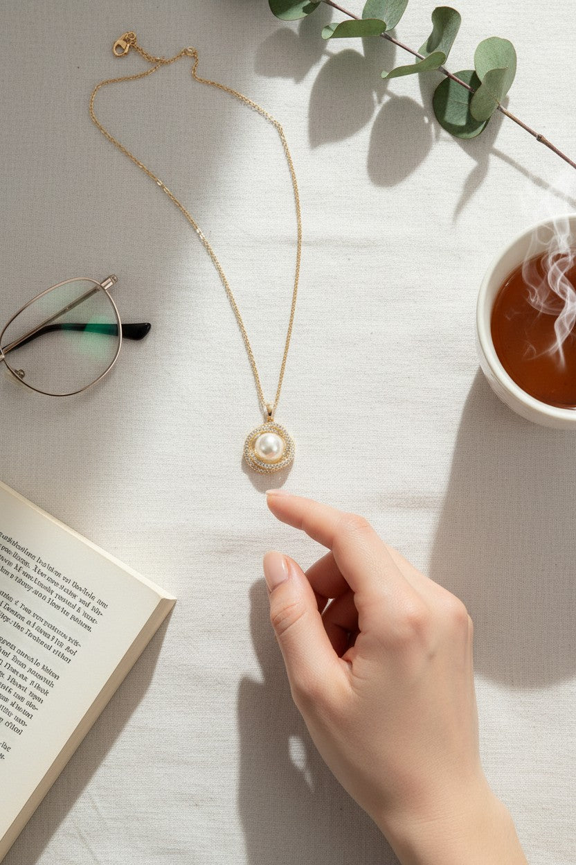 Aurora Pearl Halo Pendant Necklace