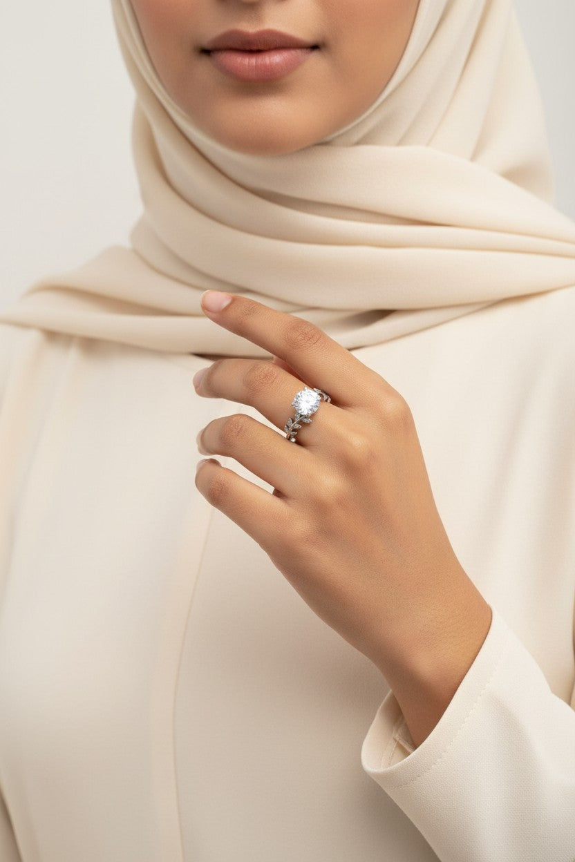 Elegant Sterling Silver Adjustable Crystal Ring