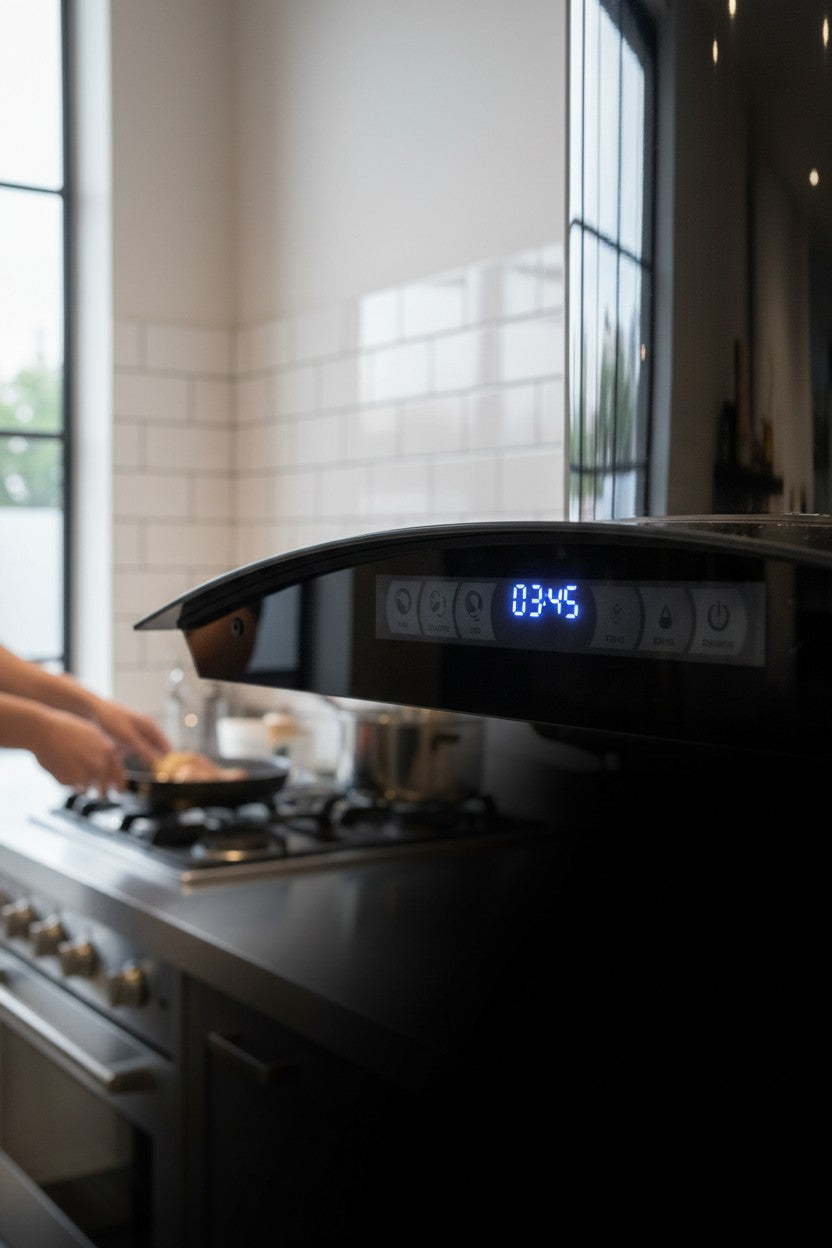 Premium Wall-Mounted Cooker Hood – Mirror Finish Stainless Steel & Smart Touch Glass Panel