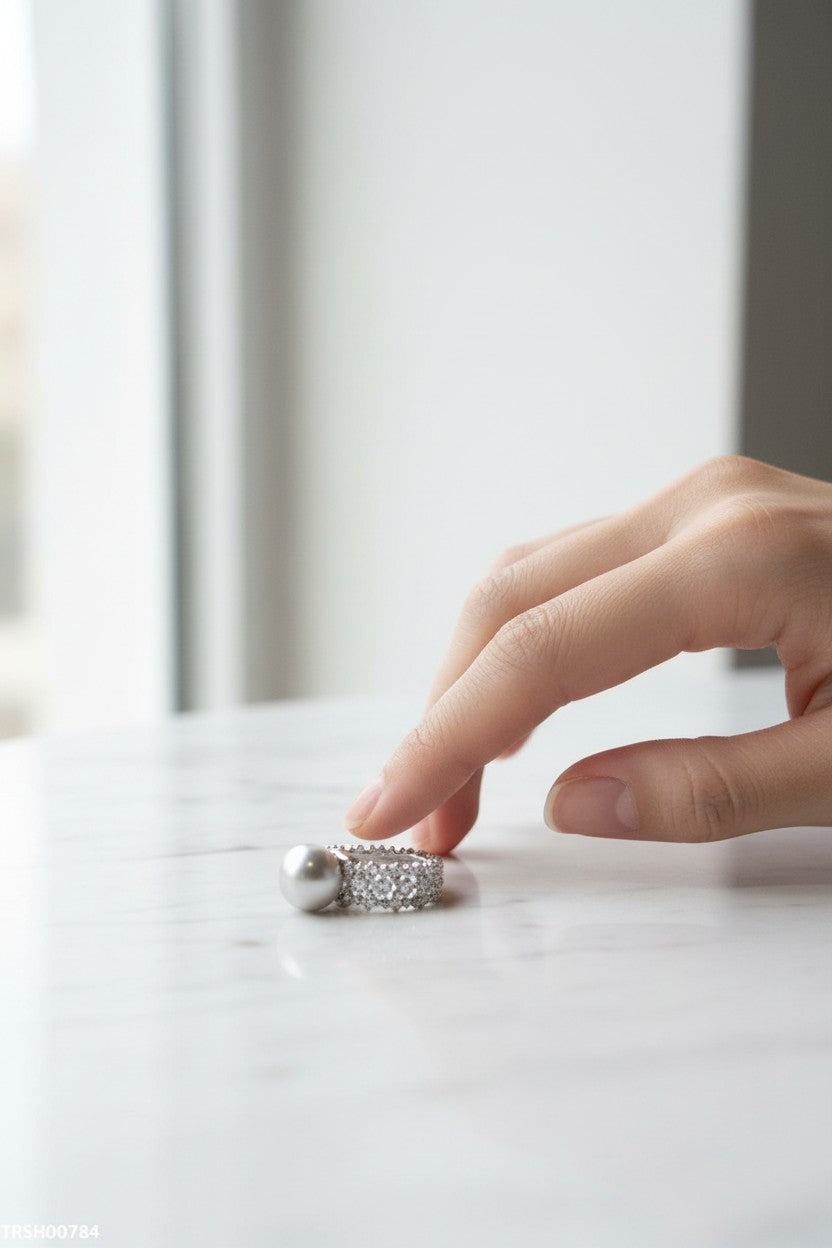 Vintage Silver Baroque Grey Pearl Cocktail Ring