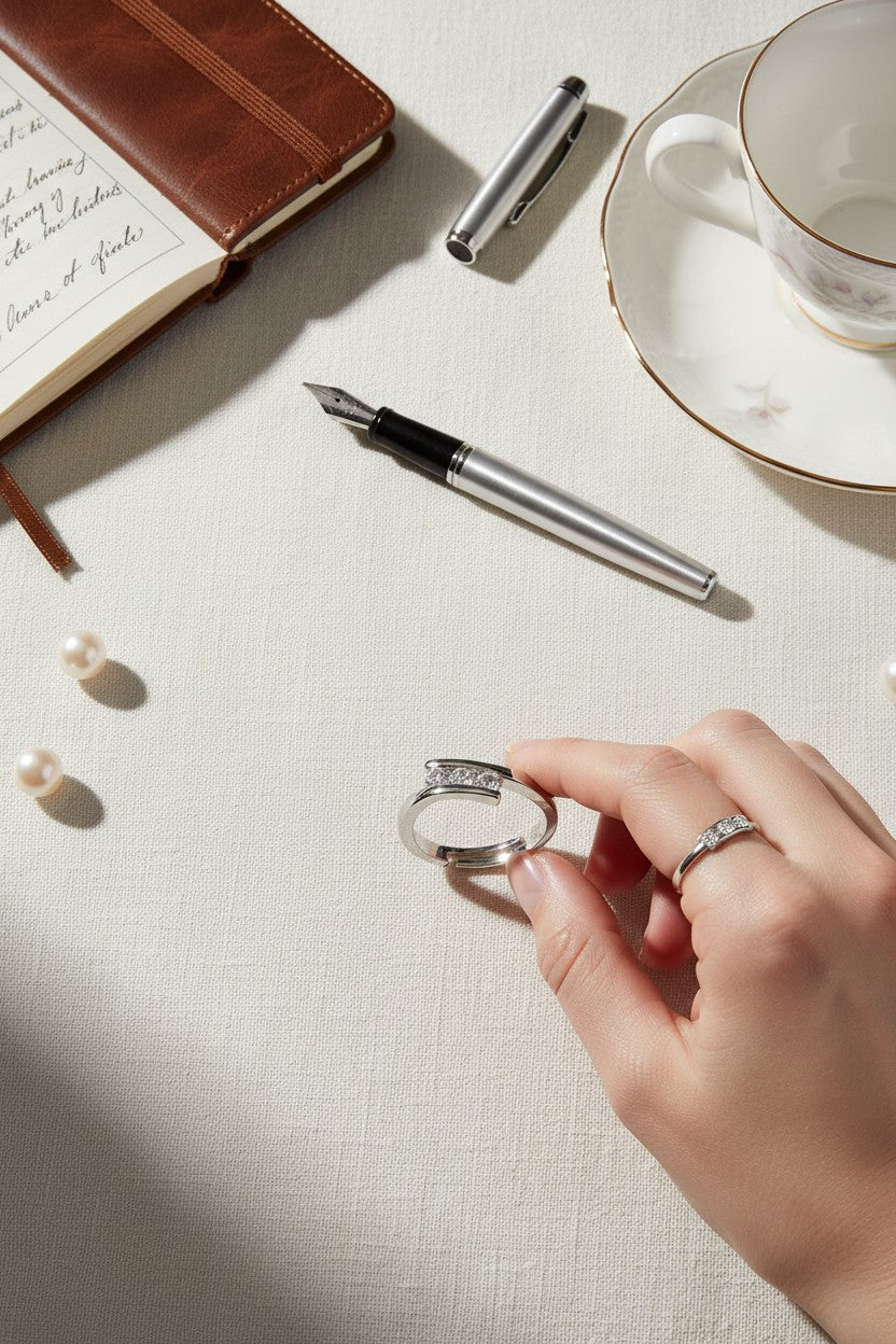 Minimalist Silver Three-Stone Channel Adjustable Ring