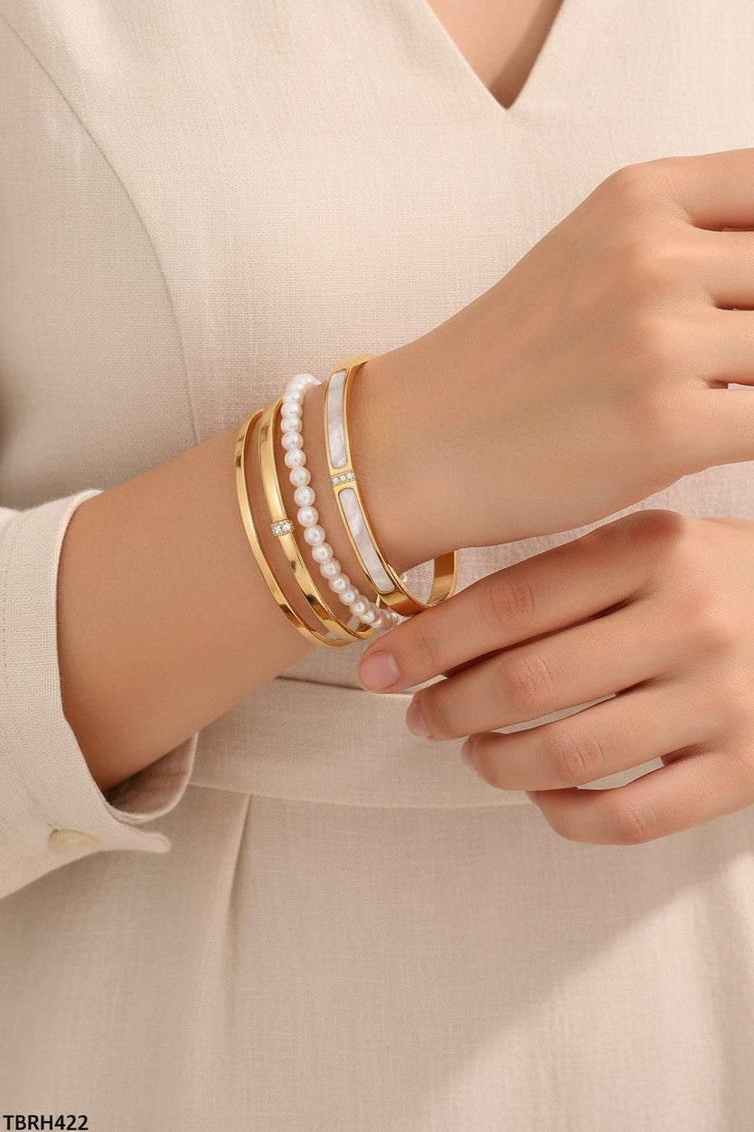 Luxury Golden Plated Mother of Pearl Bangle Bracelet