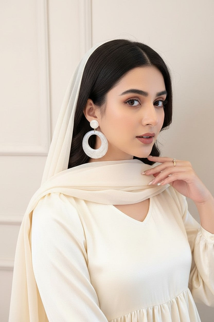 Retro Marbled Acrylic Large Geometric Hoop Drop Earrings