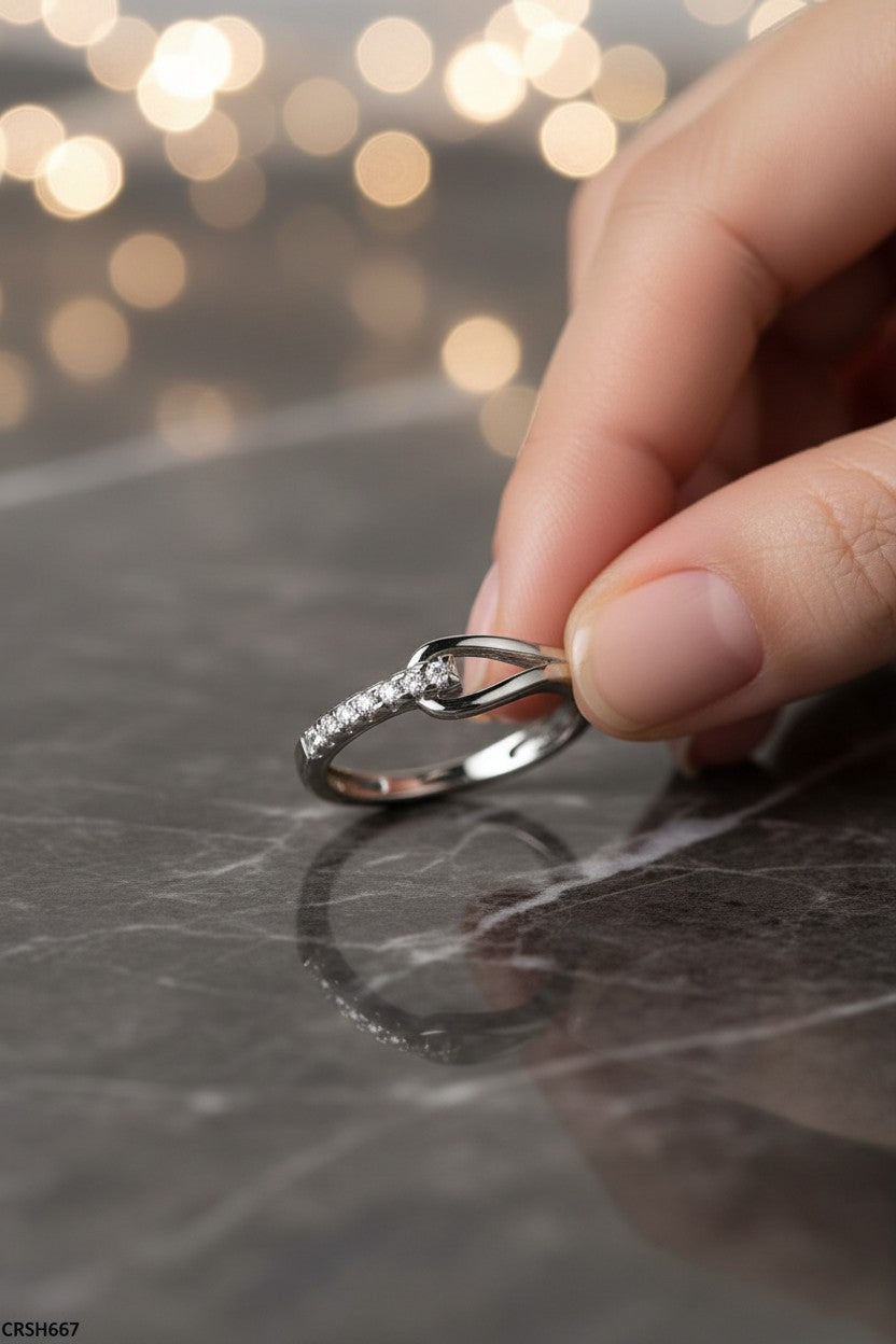 Lyra Silver Loop Interlocking Crystal Ring | Adjustable Ring