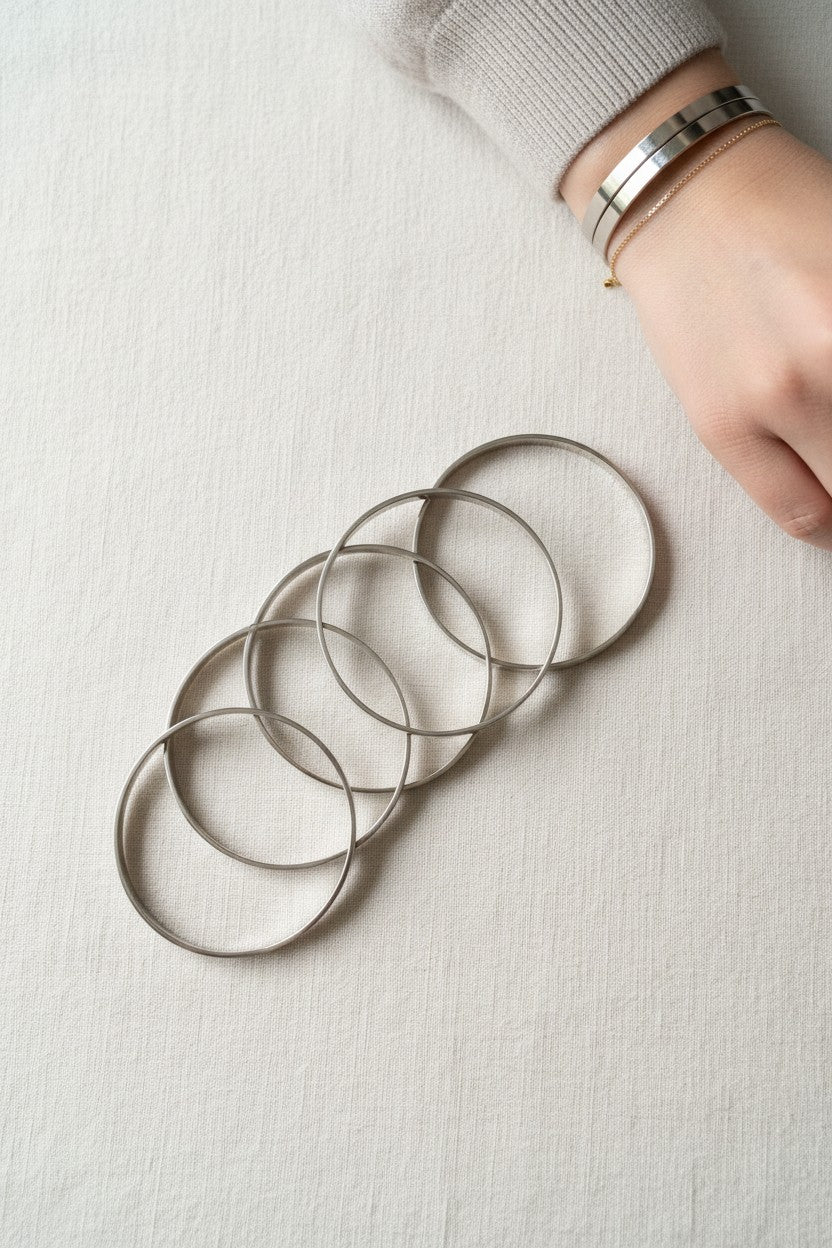 Silver Plated Flat Stack Cuff Bangle Set