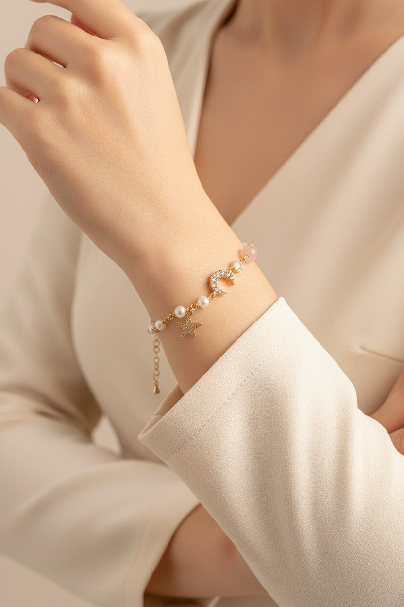 Celestial Gold Moon and Star Charm Bracelet