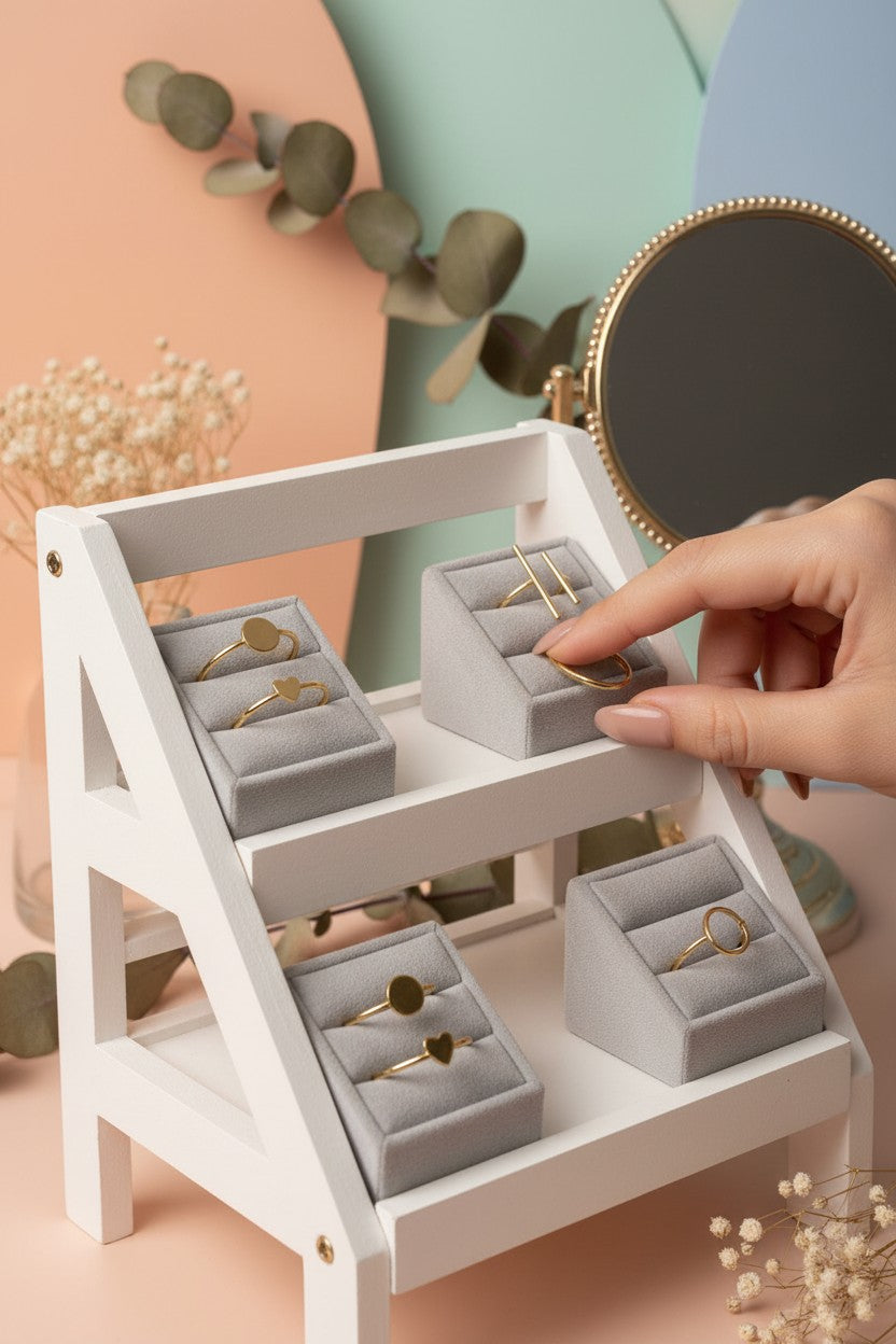 Gold Stackable Ring Set — 6 Piece Minimalist & Charm Rings | Artificial Jewelry