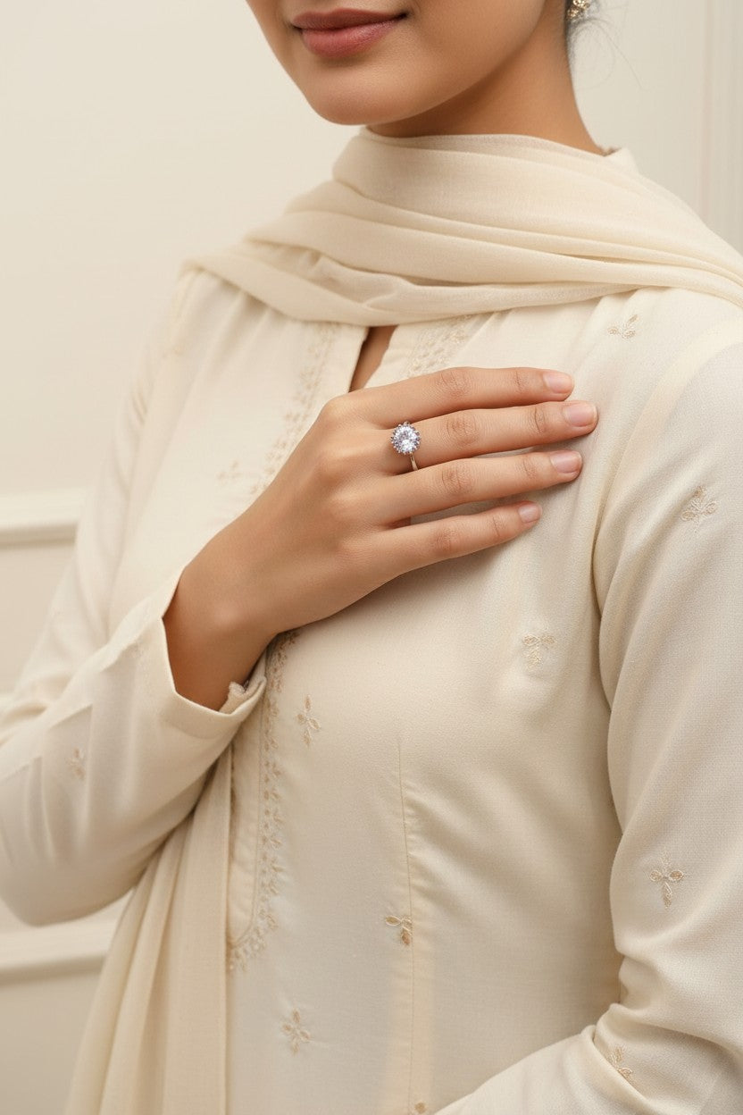 Celeste Halo Ring | Silver Jewelry | Artificial Diamond