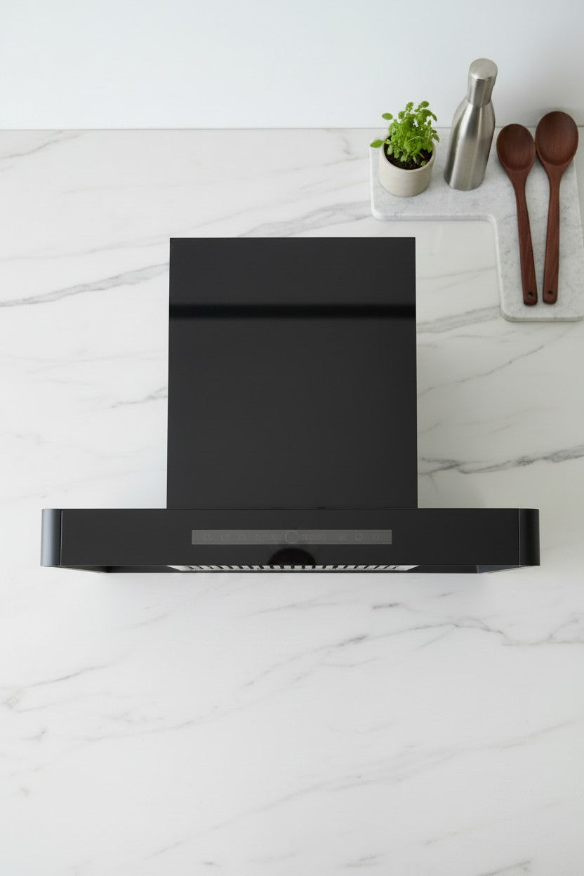 Premium Matte Black T-Shape Range Hood – Minimalist Built-in Kitchen Exhaust Fan