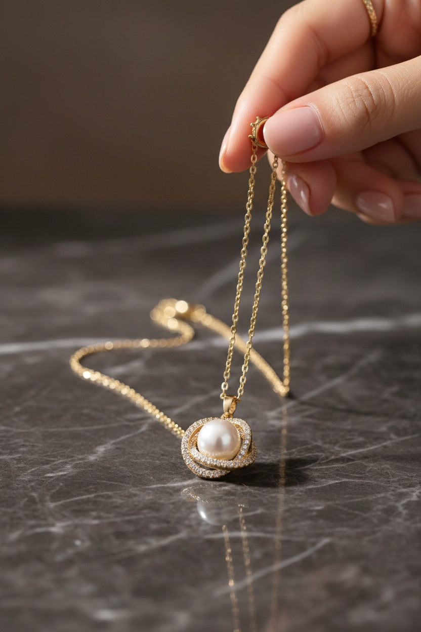 Aurora Pearl Halo Pendant Necklace