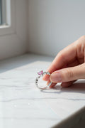 Romantic Silver Adjustable Pink Heart Crystal Ring