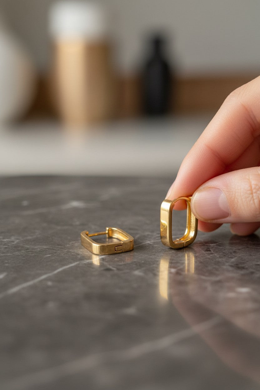 Gold Square Hoop Earrings — Geometric Huggie Style for Women