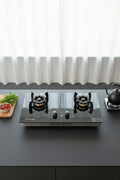 FlameMax Double Burner Gas Stove – High-Efficiency Brass Nozzle Burners & Smart Timer Console
