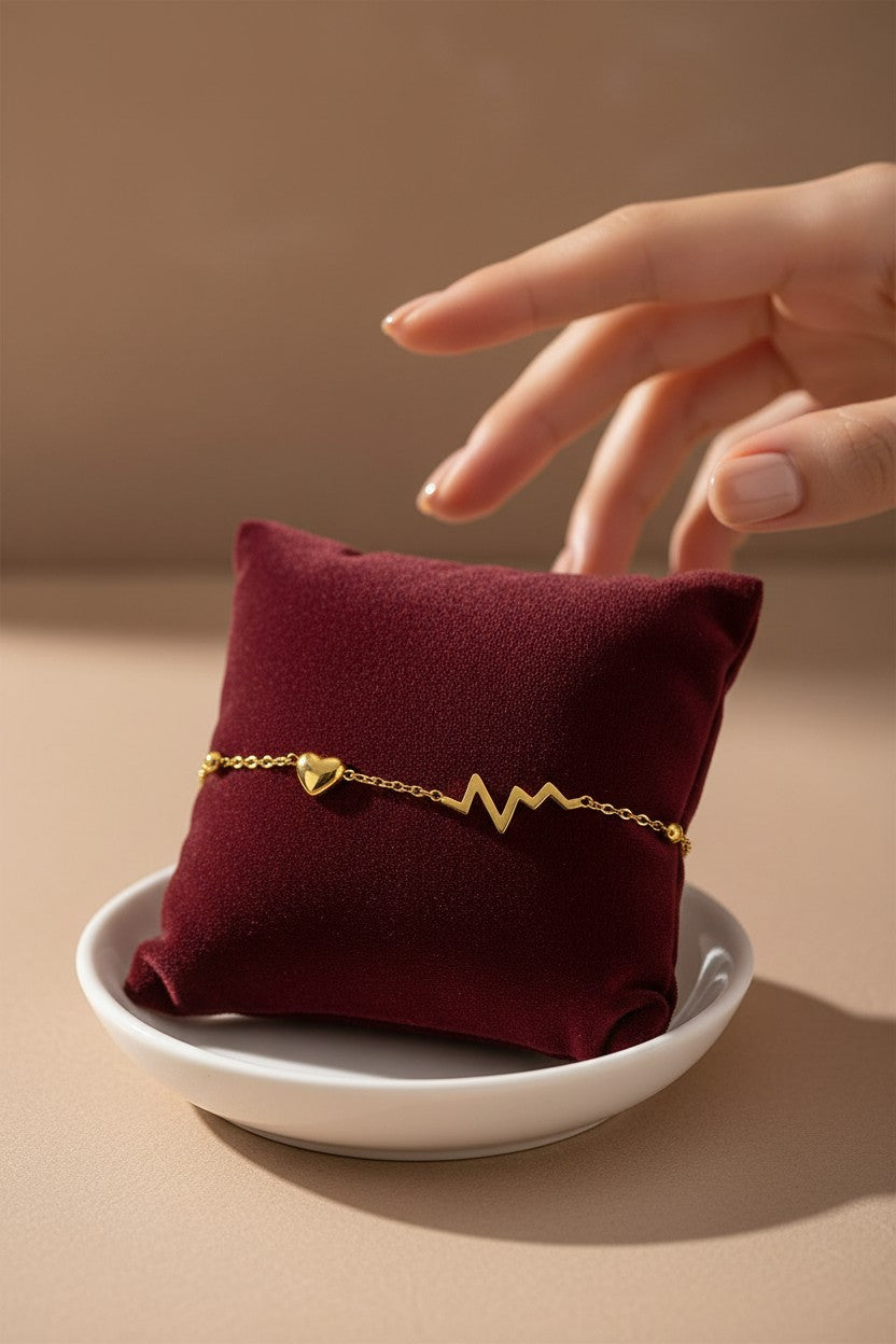 Dainty Gold Heartbeat and Lifeline Charm Bracelet
