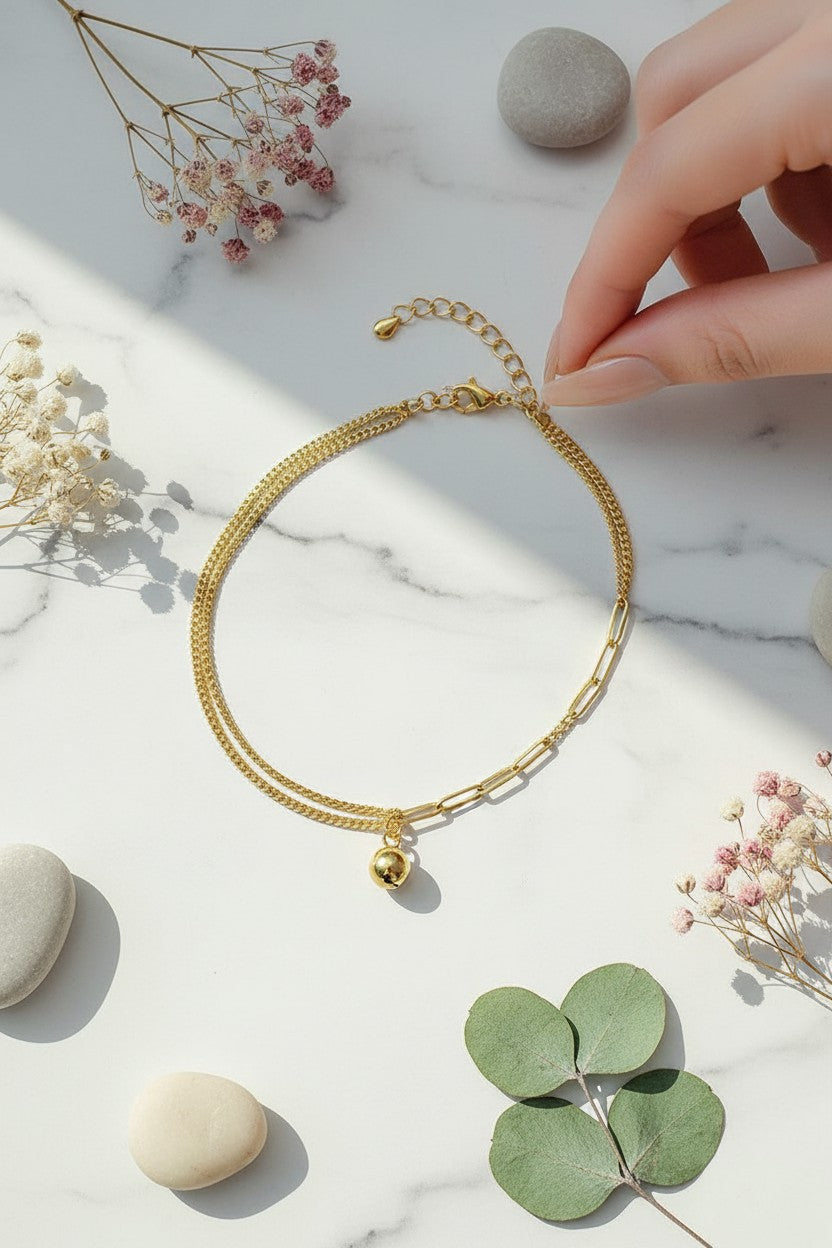 Chic Gold Asymmetrical Paperclip and Mesh Chain Anklet
