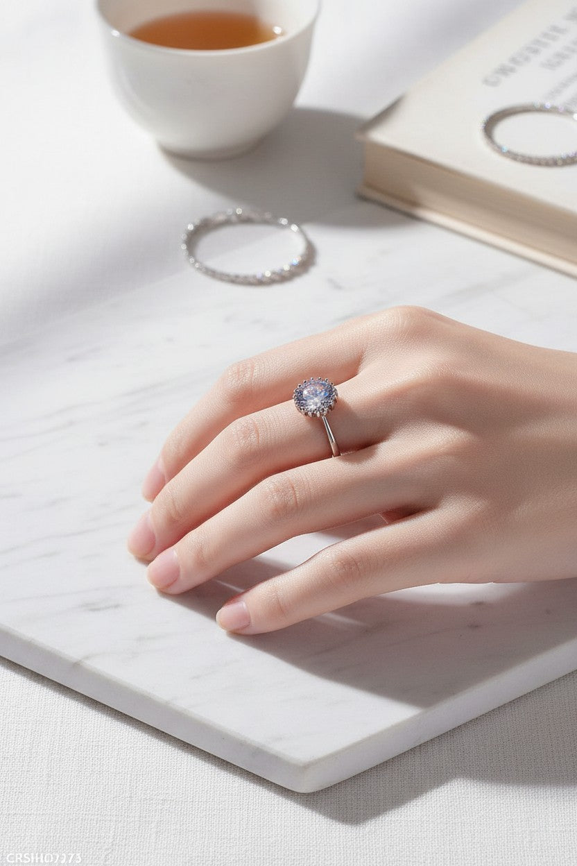 Celeste Halo Ring | Silver Jewelry | Artificial Diamond