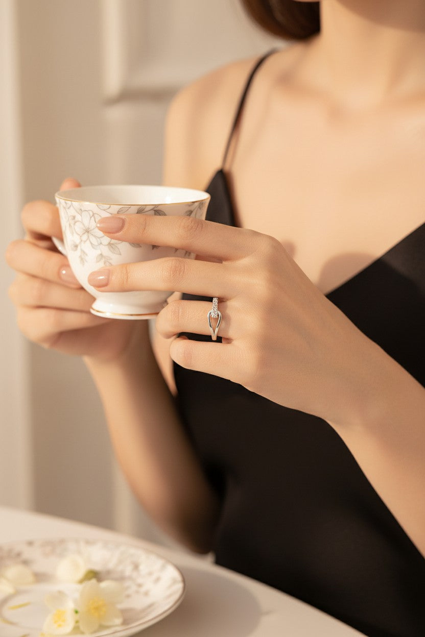Lyra Silver Loop Interlocking Crystal Ring | Adjustable Ring