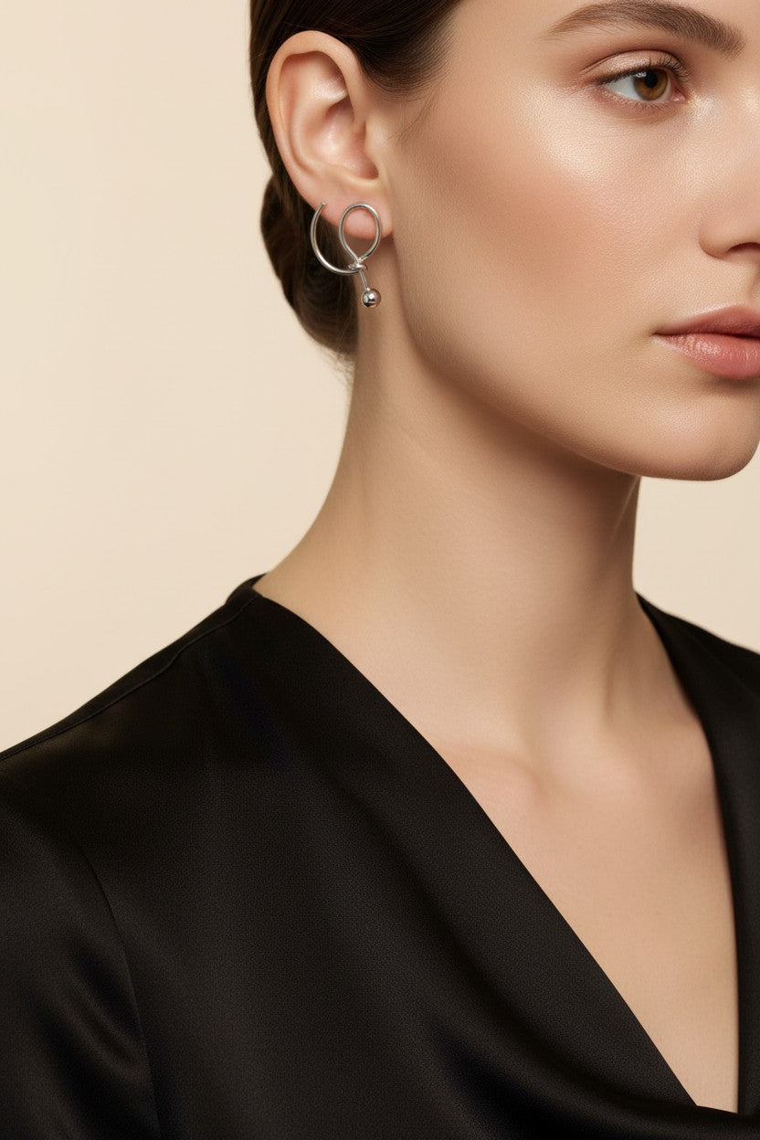 Silver Plated Twisted Loop Ball Drop Earrings for Women