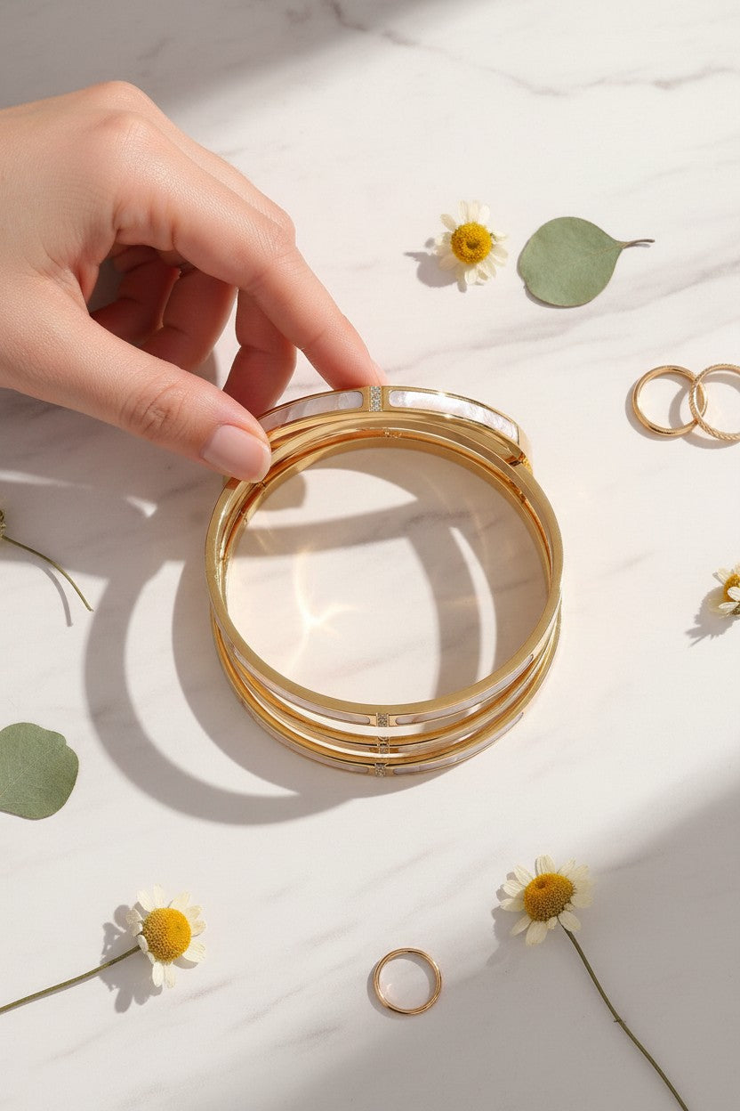 Luxury Golden Plated Mother of Pearl Bangle Bracelet