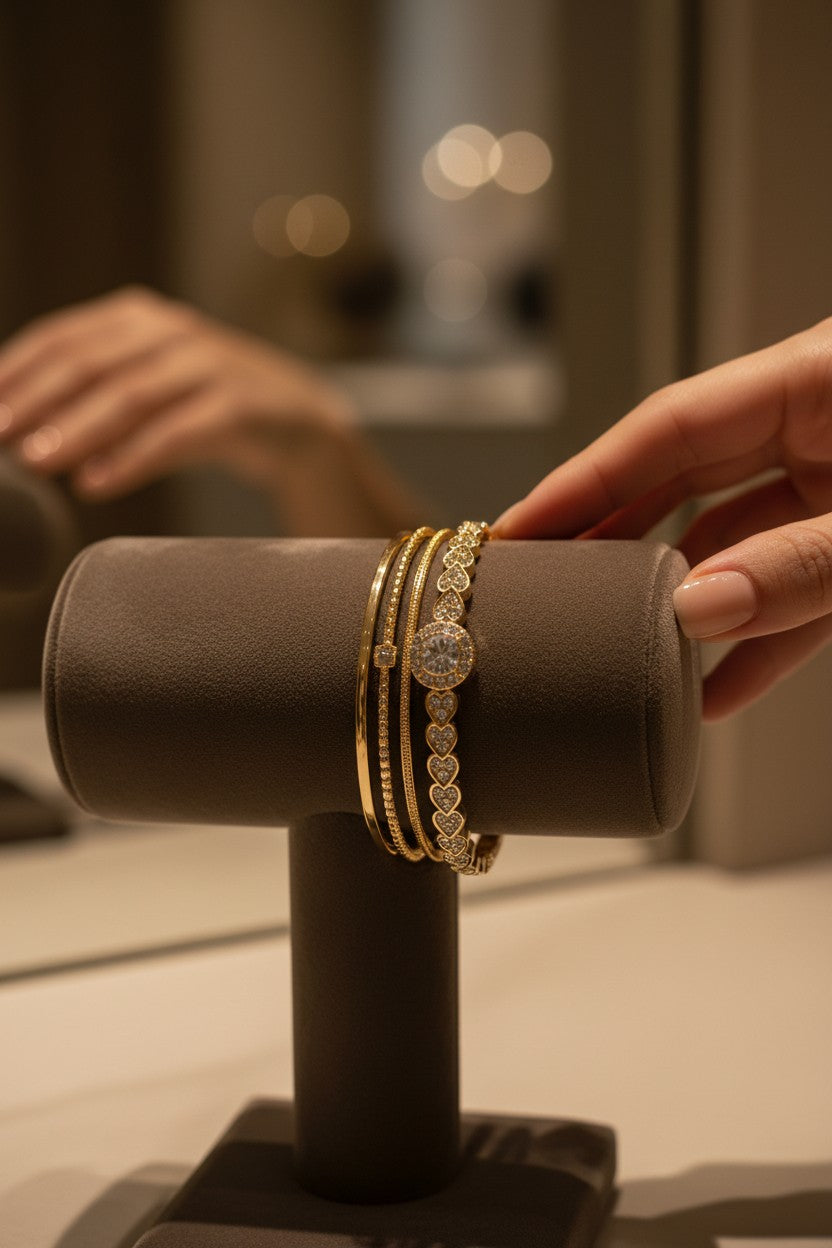 Luxury Golden Crystal Halo Heart Bangle Bracelet