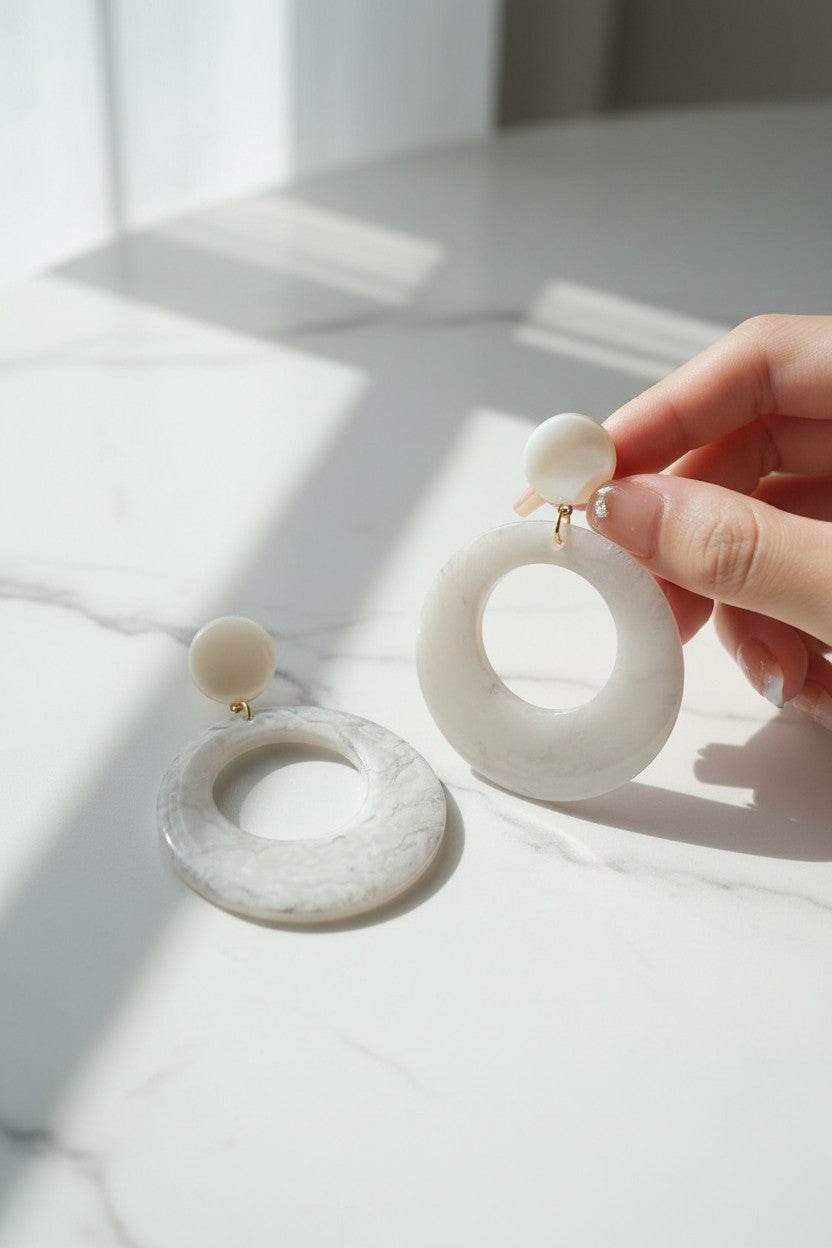 Retro Marbled Acrylic Large Geometric Hoop Drop Earrings