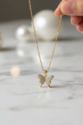 Gold Plated Cubic Zirconia Butterfly Pendant Necklace for Women