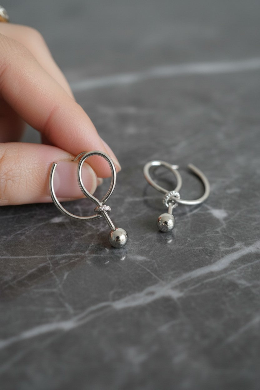 Silver Plated Twisted Loop Ball Drop Earrings for Women