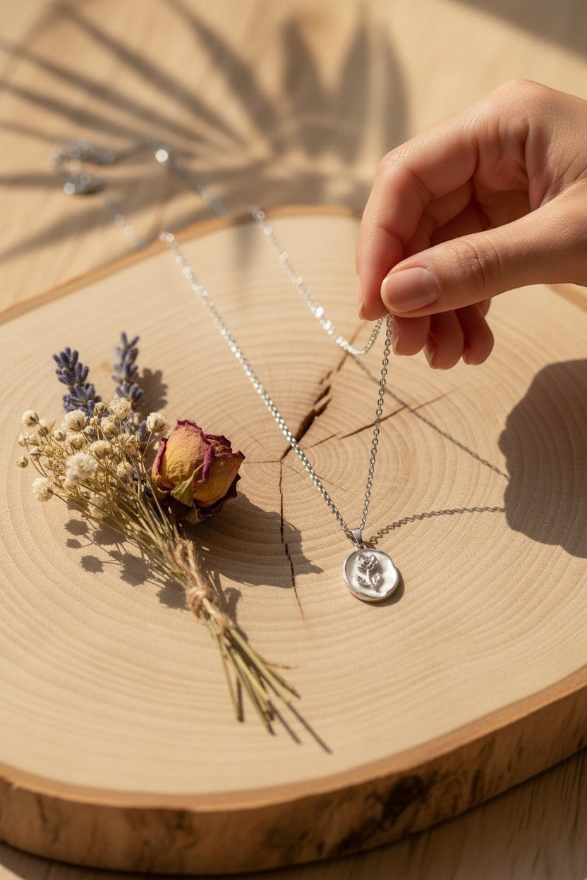 Ownline Galleria sterling silver oval pendant necklace with rose engraving, delicate chain, polished finish.